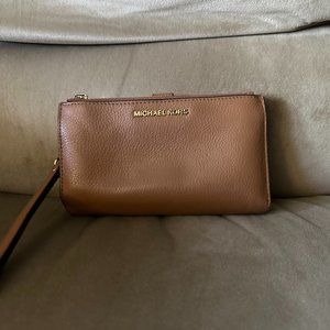 Michael Kors Adele Double Zip Gold Tone Wristlet (Authentic PreOwned)